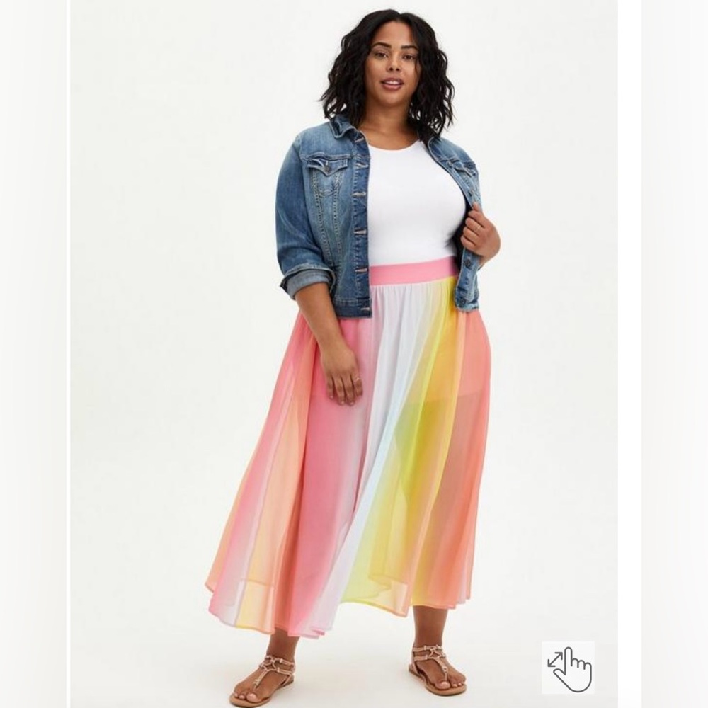Torrid Pastel Rainbow Maxi Chiffon High Waisted Skirt Plus Sz 2x 18/20